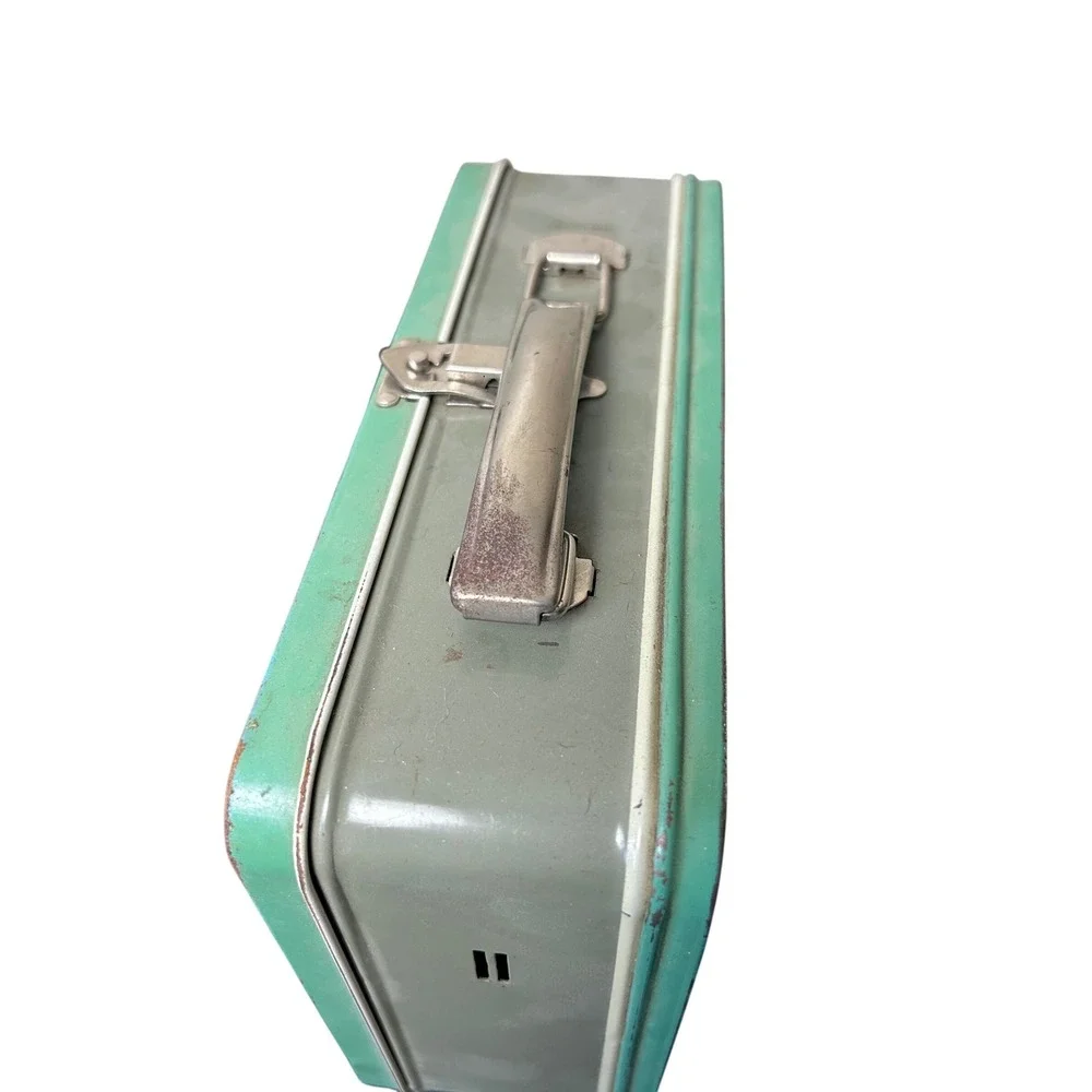 Vintage Metal Lunch Box Kids Retro Sea Foam Green Carry‎ Case Toy Storage 60s